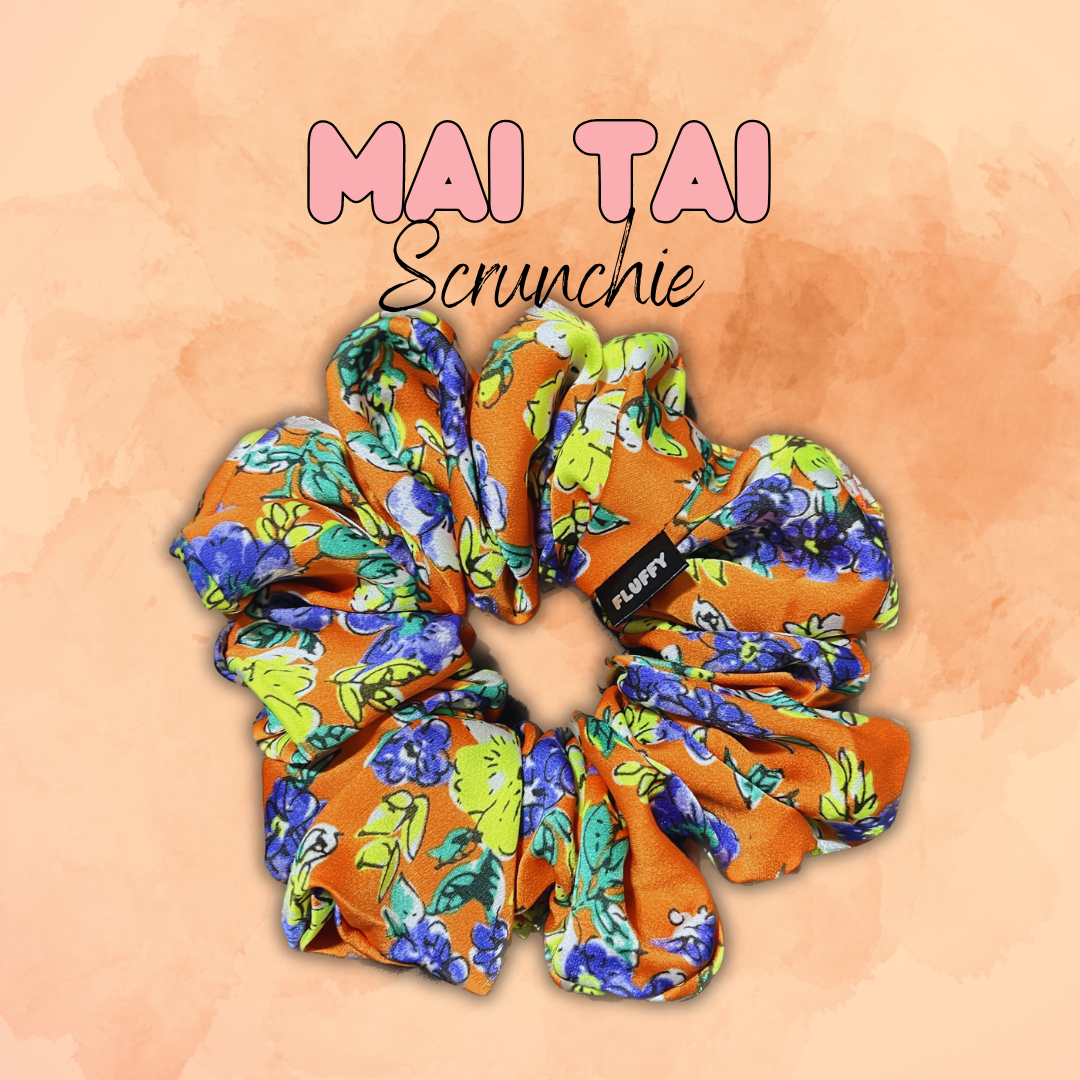Orange Mai Tai Satin Fluffy Scrunchie