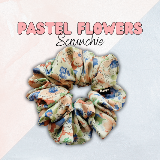 Pastel Flowers Satin Fluffy Scrunchie