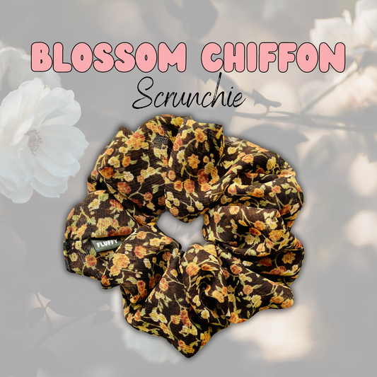 Brown Floral Chiffon Scrunchie