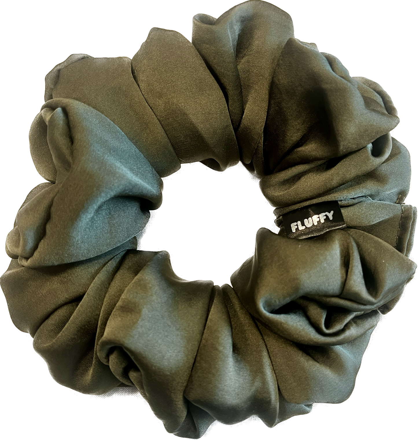 Olive Green Rumple Satin Scrunchie