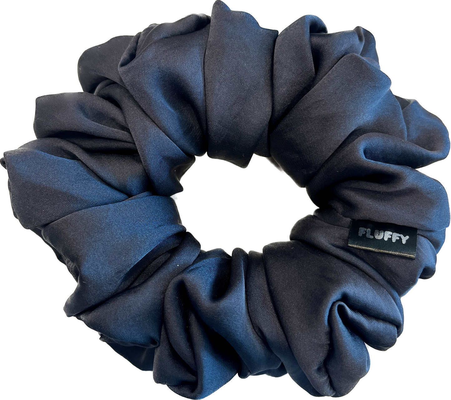 Midnight Blue Rumple Satin Scrunchie