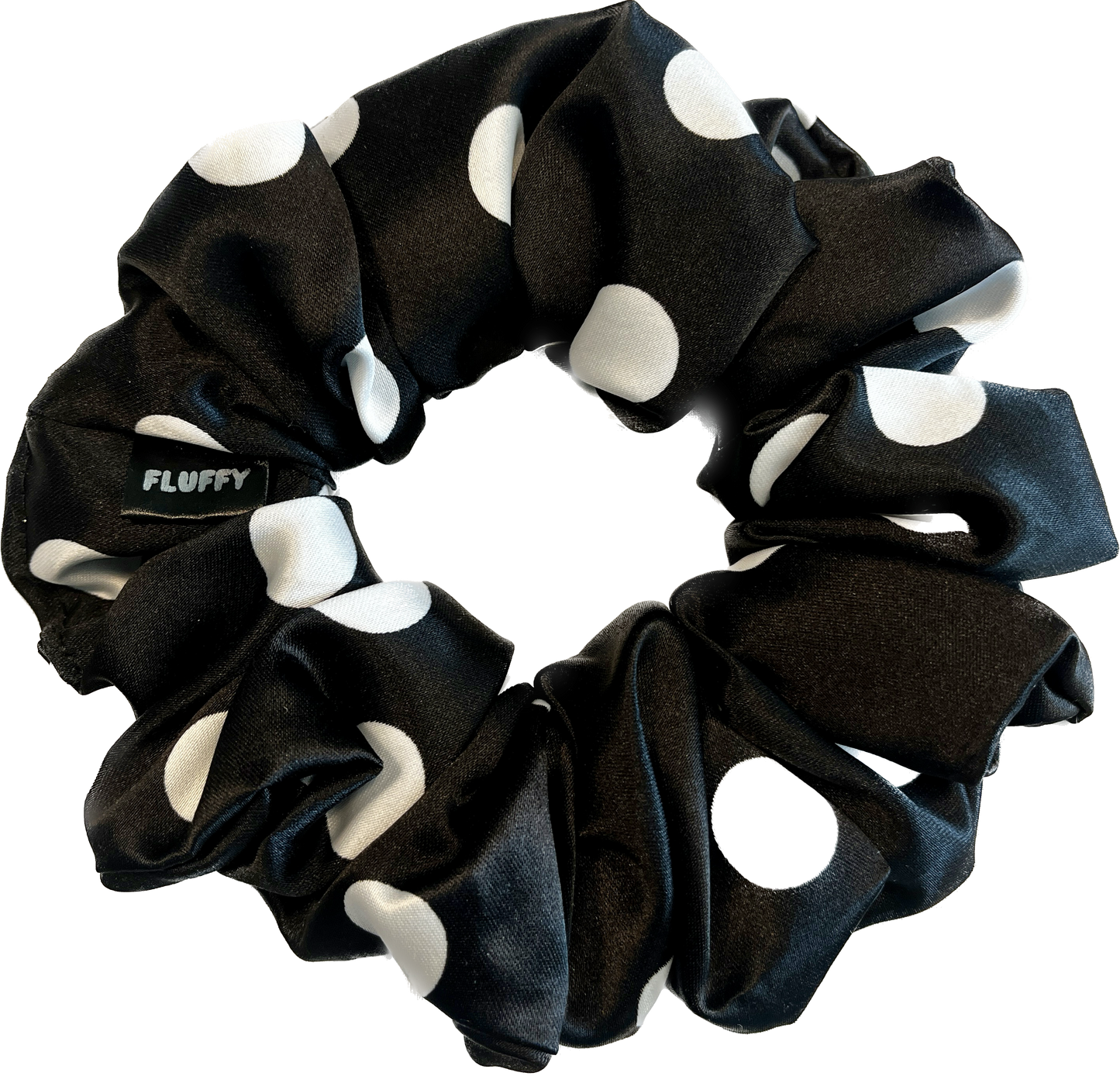 Black Polka Dot Satin Scrunchie