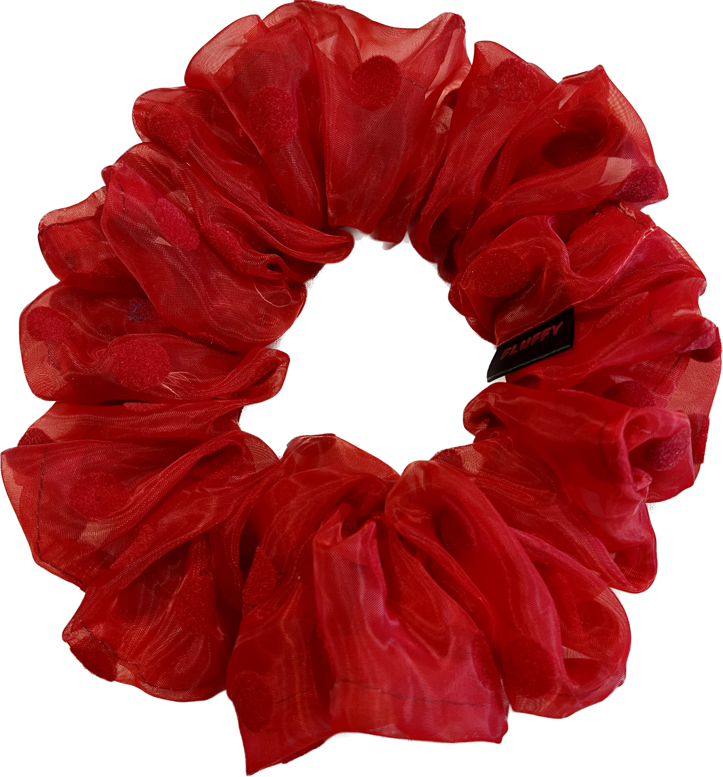 Ruby Velvet Polka Dot Organza Scrunchie