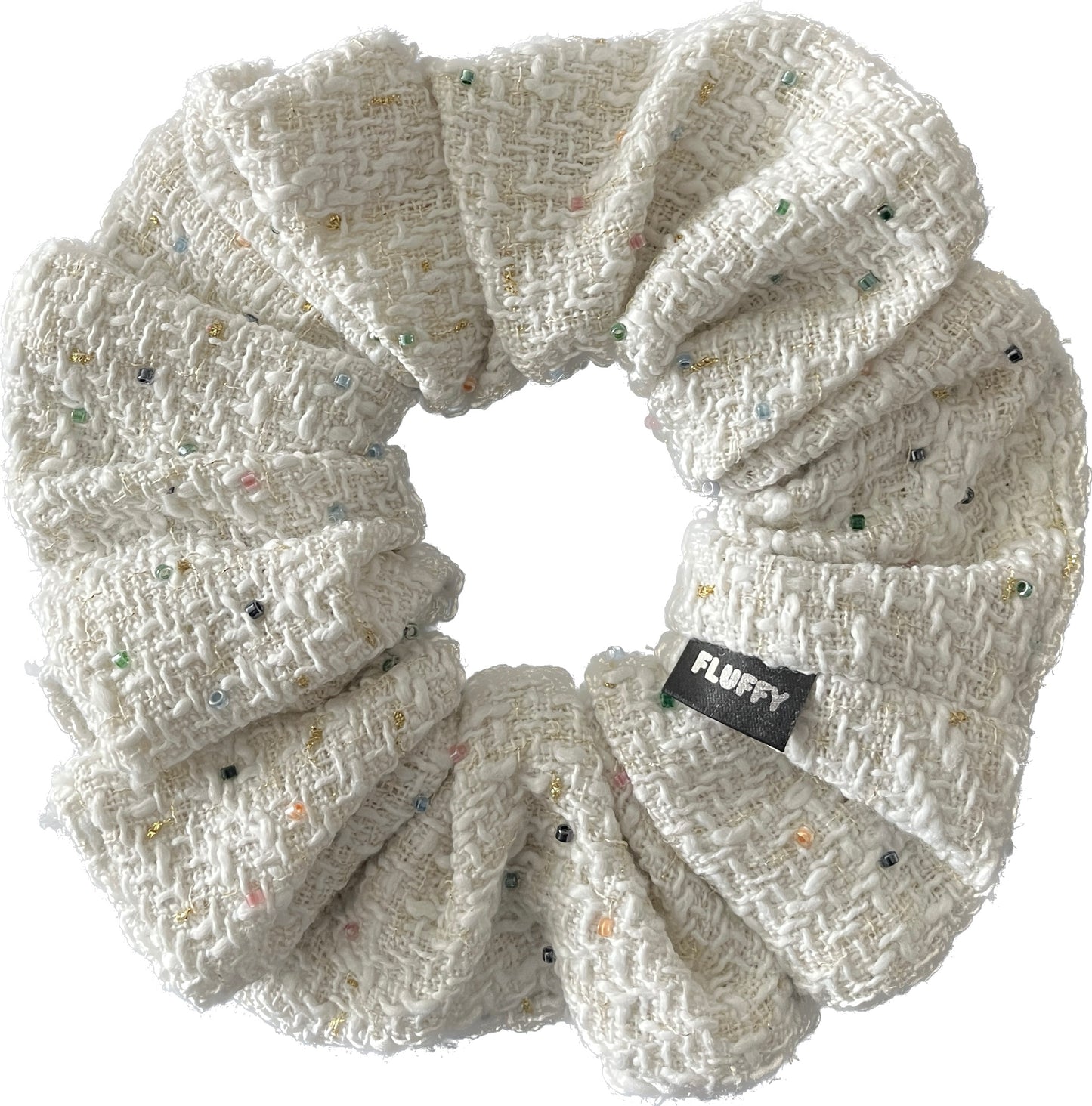 Ivory Beaded Tweed Scrunchie with