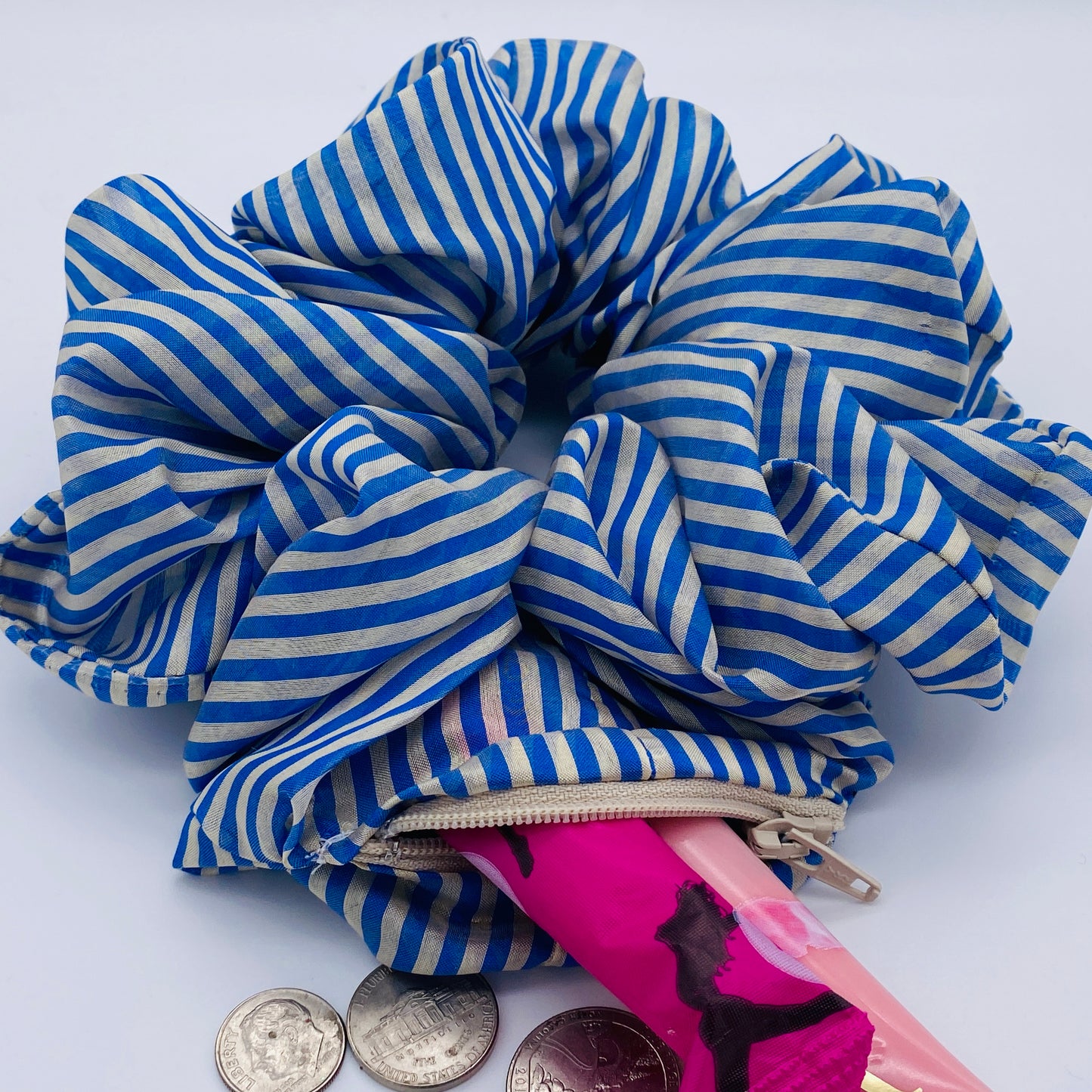 Fucshia Satin Pocket Scrunchie