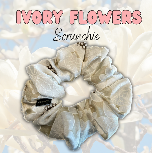 Ivory Flower Satin Scrunchie