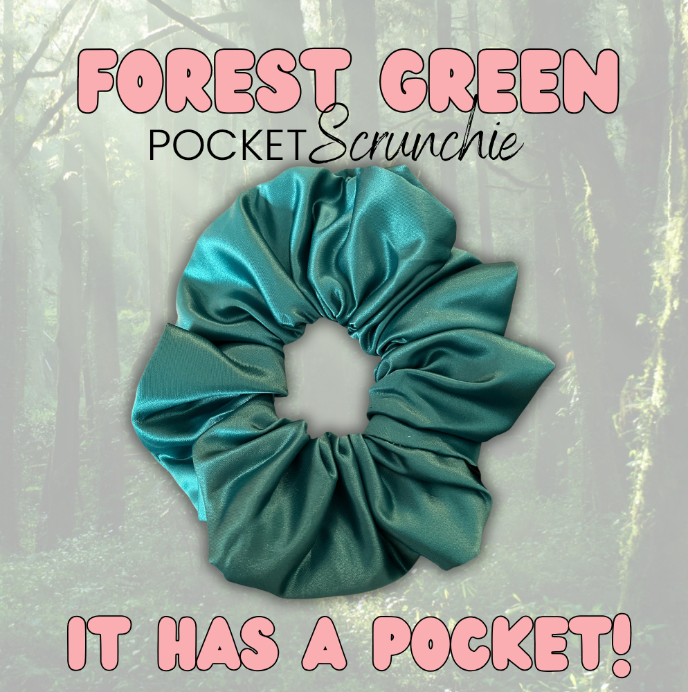 Forest Green Satin Pocket Scrunchie