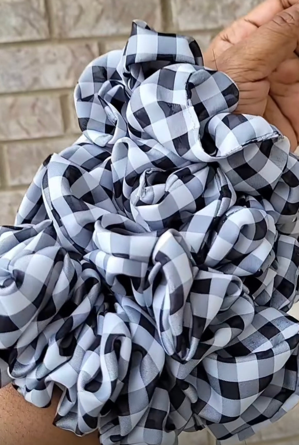 Onyx Gingham Satin Scrunchie