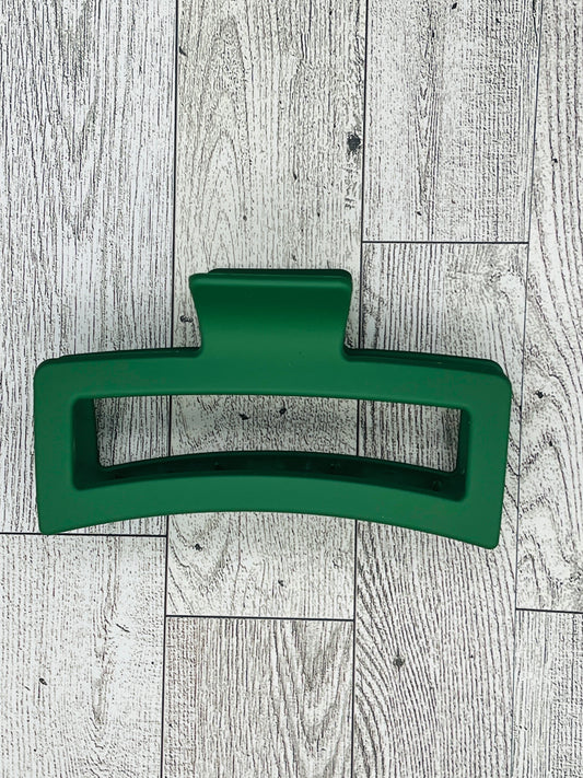Matte Dark Green Hair Claw Clip - Rectangular shape - 4. 5 inches in length. Great for Braids, twists, long hair, thick hair, and coarse hair.