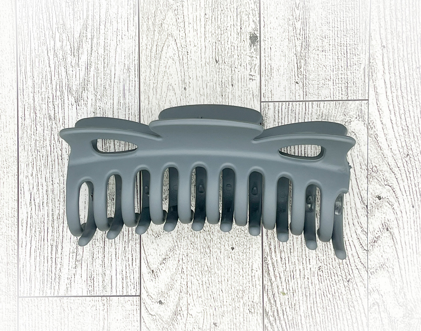 Matte Slate Gray Hair Claw - Classic Bow shape - 4.5 inches in length. Great for Braids, twists, long hair, thick hair, and coarse hair.