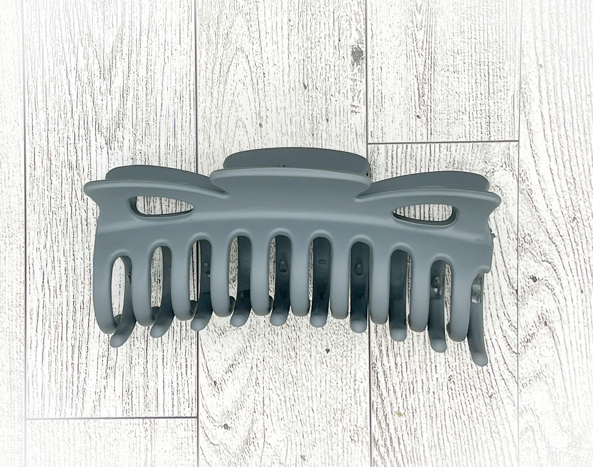 Matte Slate Gray Hair Claw - Classic Bow shape - 4.5 inches in length. Great for Braids, twists, long hair, thick hair, and coarse hair.