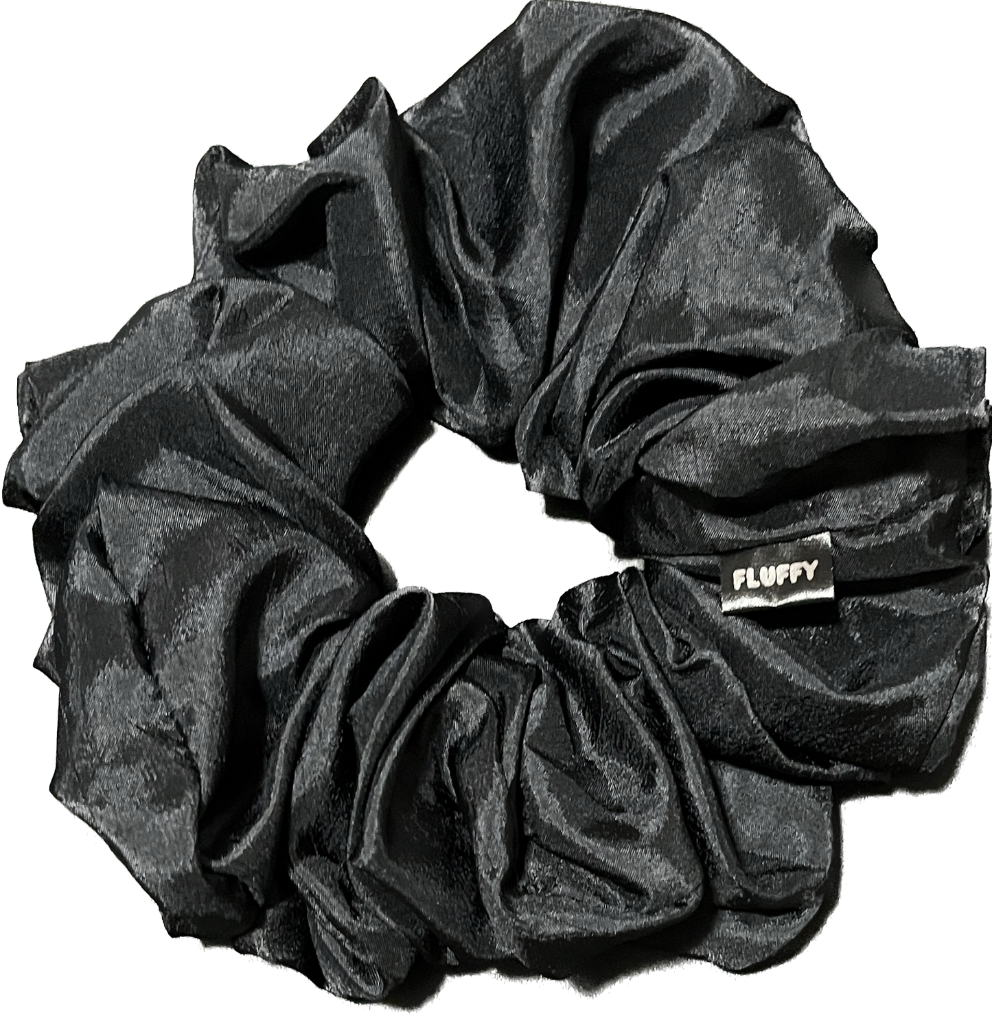 Black Silky Satin Fluffy Scrunchie - Black