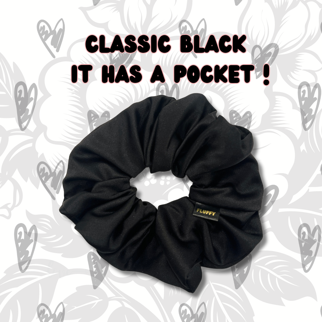Black Satin Pocket Scrunchie