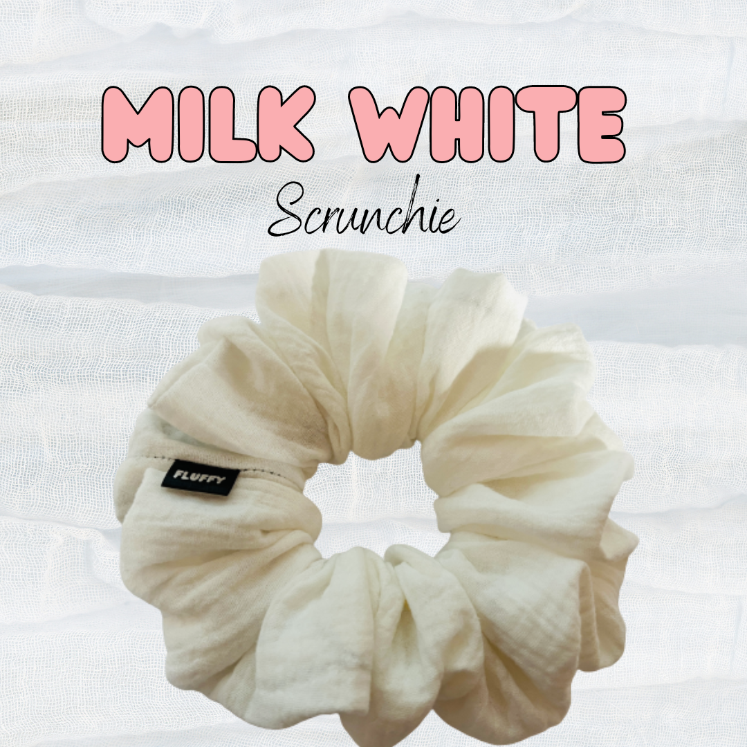 Milk White Gauze Fluffy Scrunchie