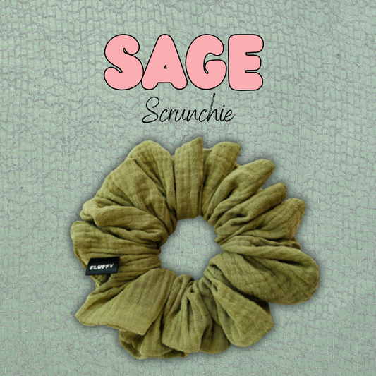 Sage Gauze Fluffy Scrunchie