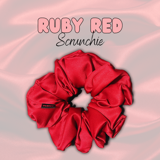 Ruby Red Satin Fluffy Scrunchie - Sleek and Stylish