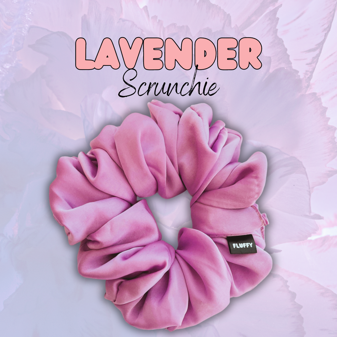 Lavender Rumple Satin Fluffy Scrunchie