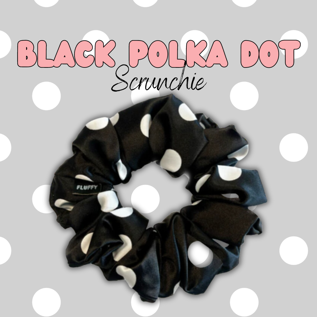 Black Polka Dot Satin Scrunchie