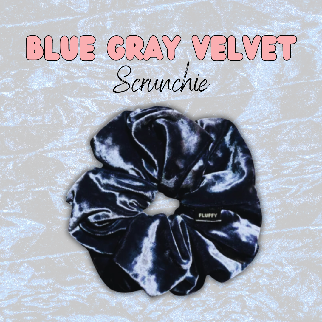 Blue Gray Velvet Scrunchie