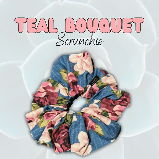 Teal Bouquet Cotton Scrunchie