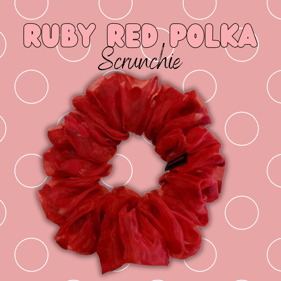 Ruby Velvet Polka Dot Organza Scrunchie