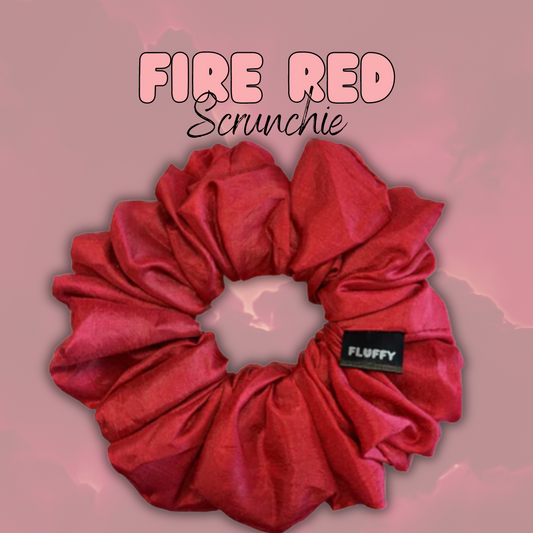 Fire Red Silky Satin Fluffy Scrunchie