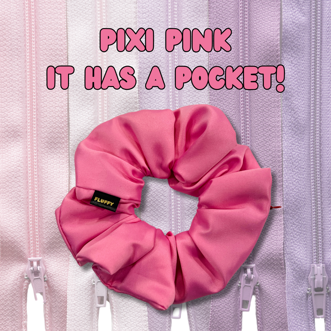 Pixi Pink Satin Pocket Scrunchie