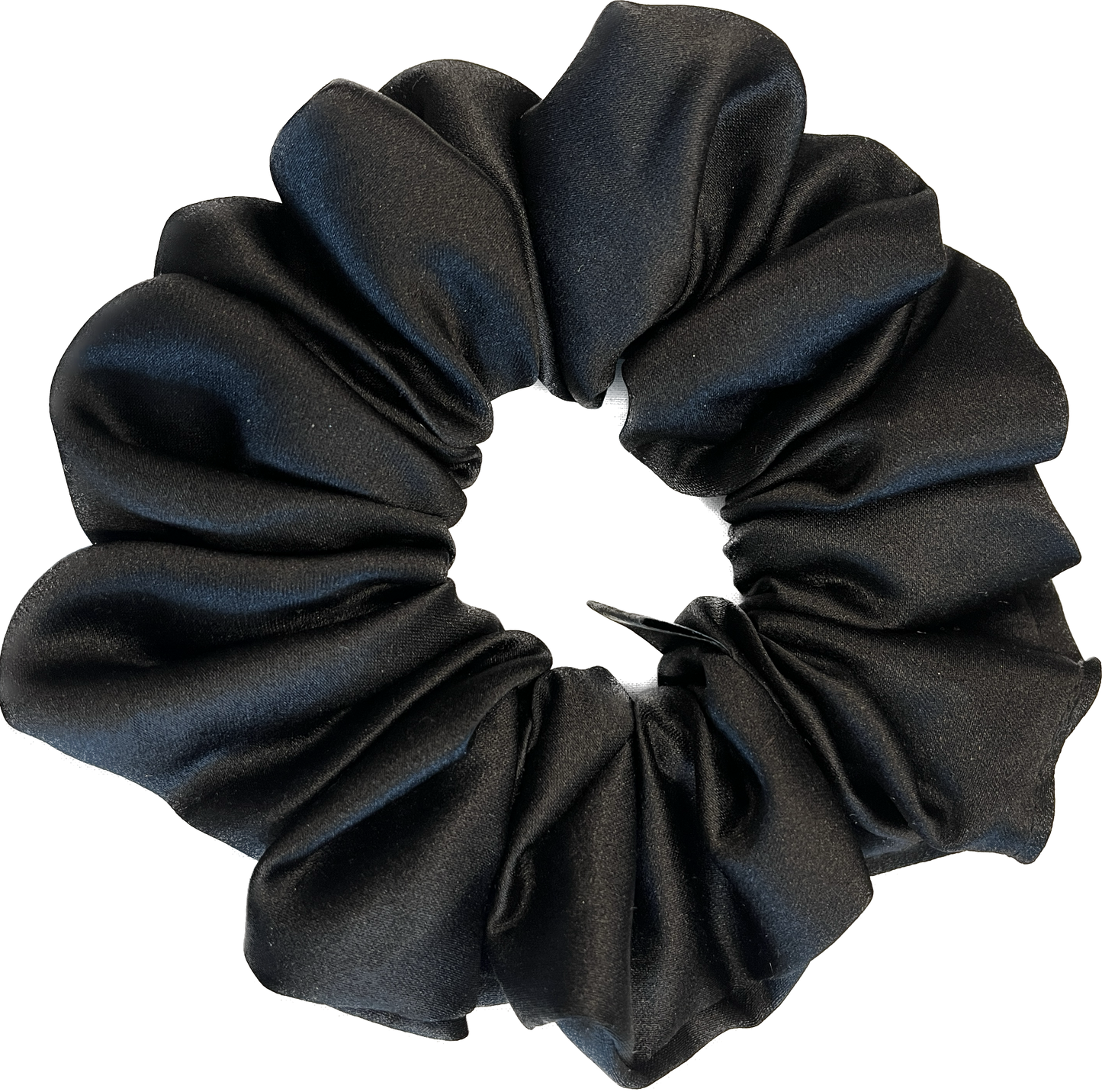 Black Satin Fluffy Scrunchie - Sleek and Stylish