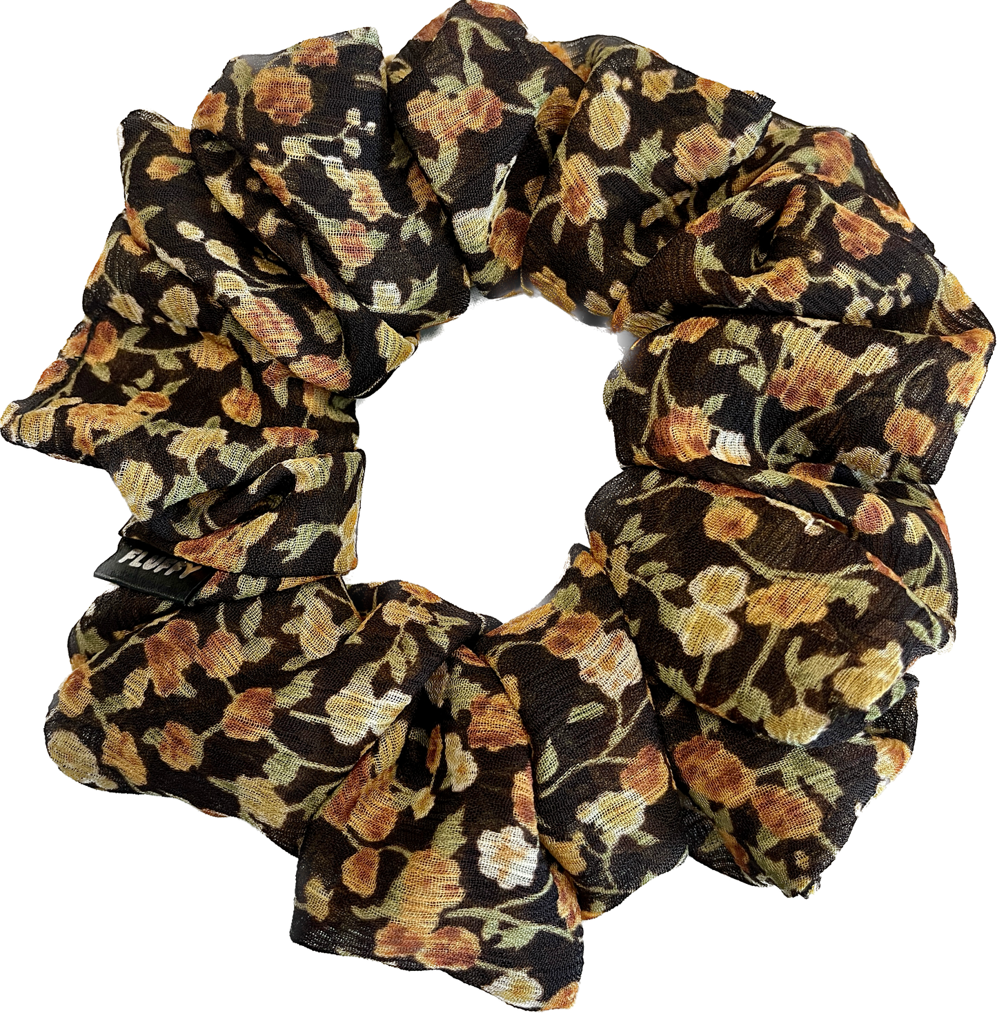 Brown Floral Chiffon Scrunchie