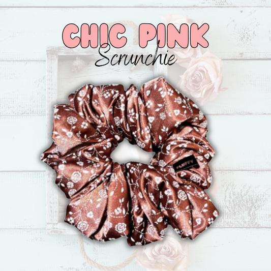 Chic Pink Floral Satin Scrunchie