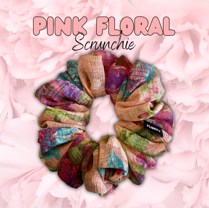 Pink Floral Cotton Scrunchie