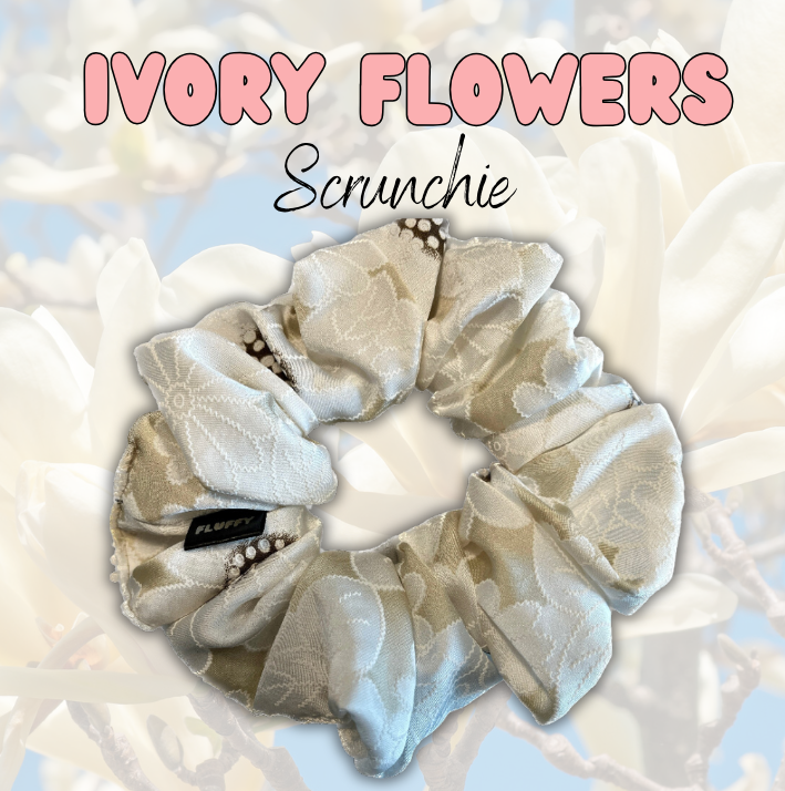 Ivory Flower Satin Scrunchie