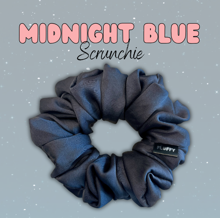 Midnight Blue Rumple Satin Scrunchie