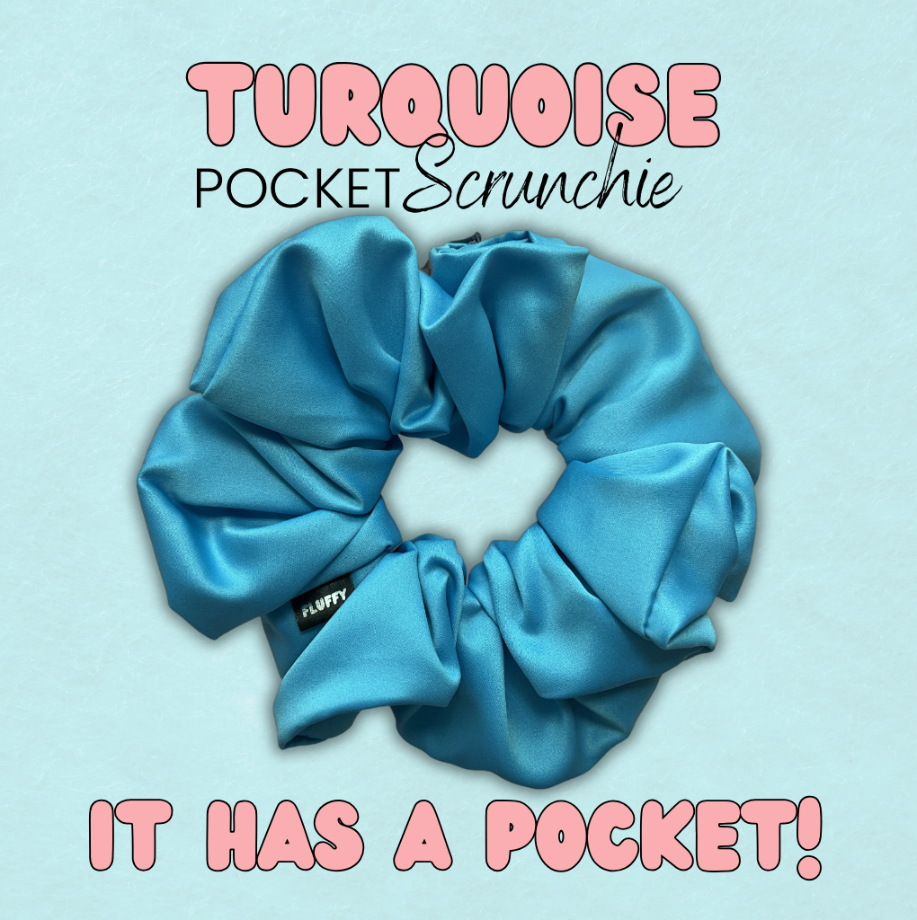 Turquoise Satin Pocket Scrunchie