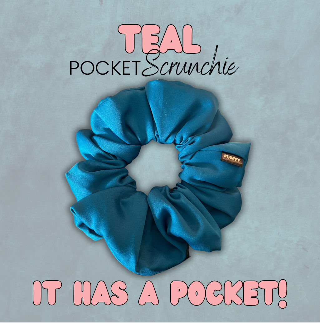 Teal Satin Pocket Scrunchie