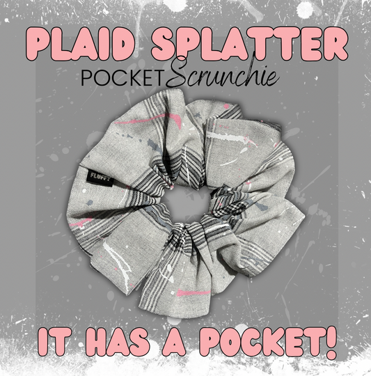 Plaid Splatter Cotton Pocket Scrunchie