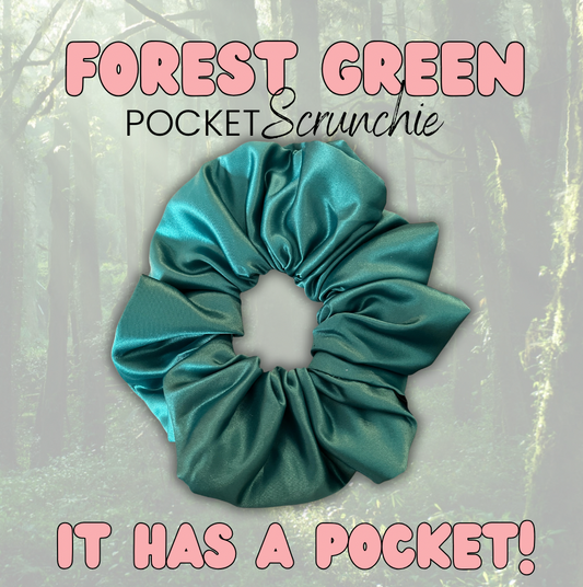 Forest Green Satin Pocket Scrunchie