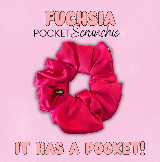 Fucshia Satin Pocket Scrunchie