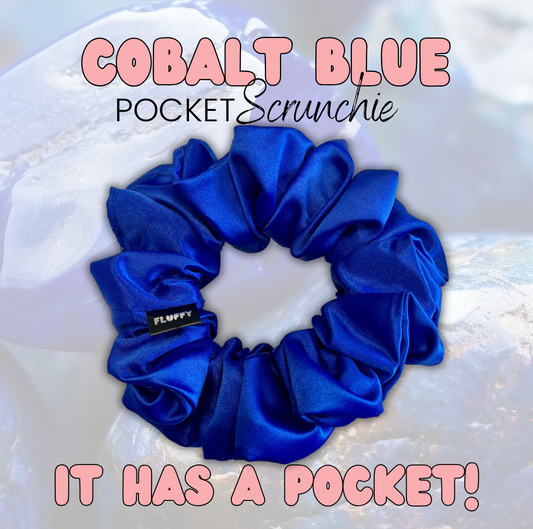 Cobalt Blue Satin Pocket Scrunchie