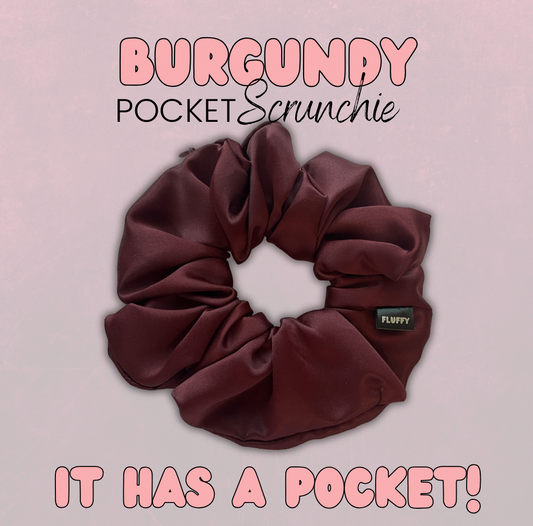 Burgundy Satin Pocket Scrunchie