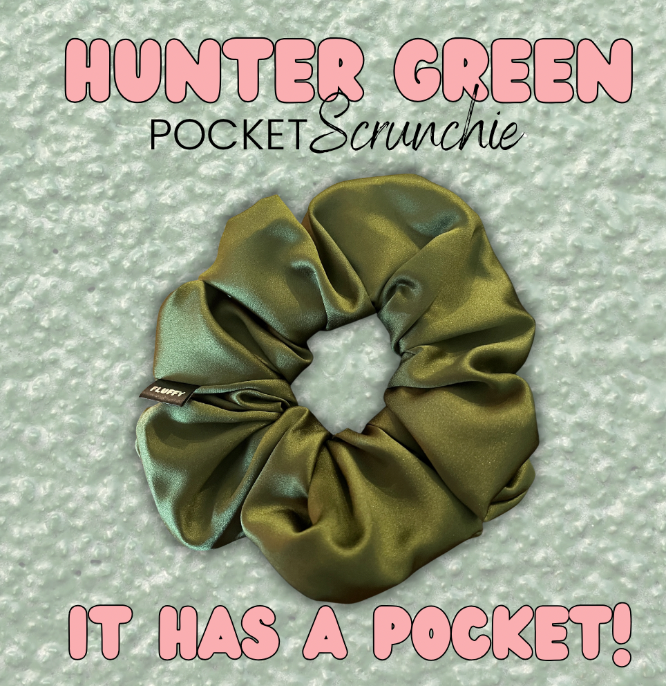 Hunter Green Satin Pocket Scrunchie