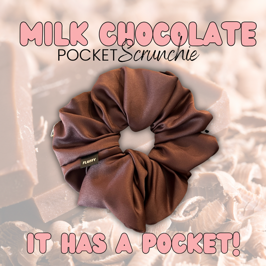 Milk Chocolate Satin Pocket Scrunchie