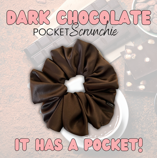 Dark Chocolate Satin Pocket Scrunchie
