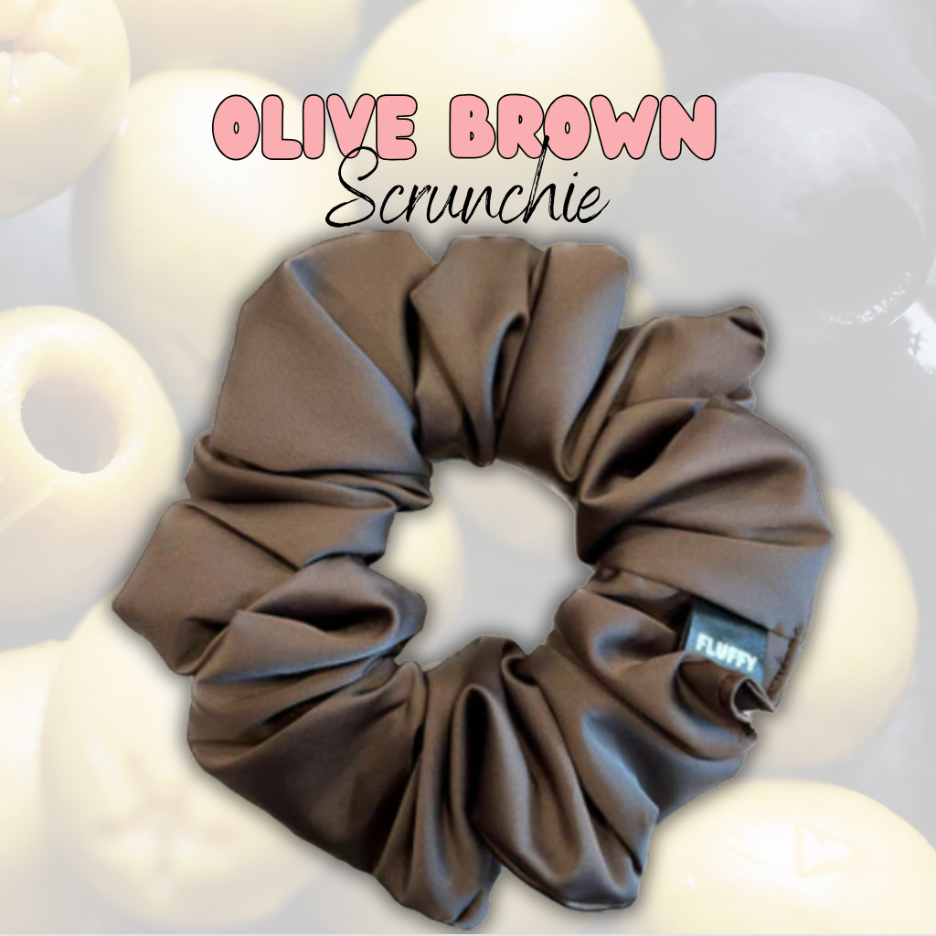 Olive Brown Satin Scrunchie