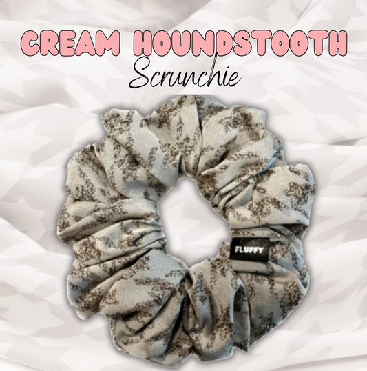 Cream Houndstooth Satin Scrunchie