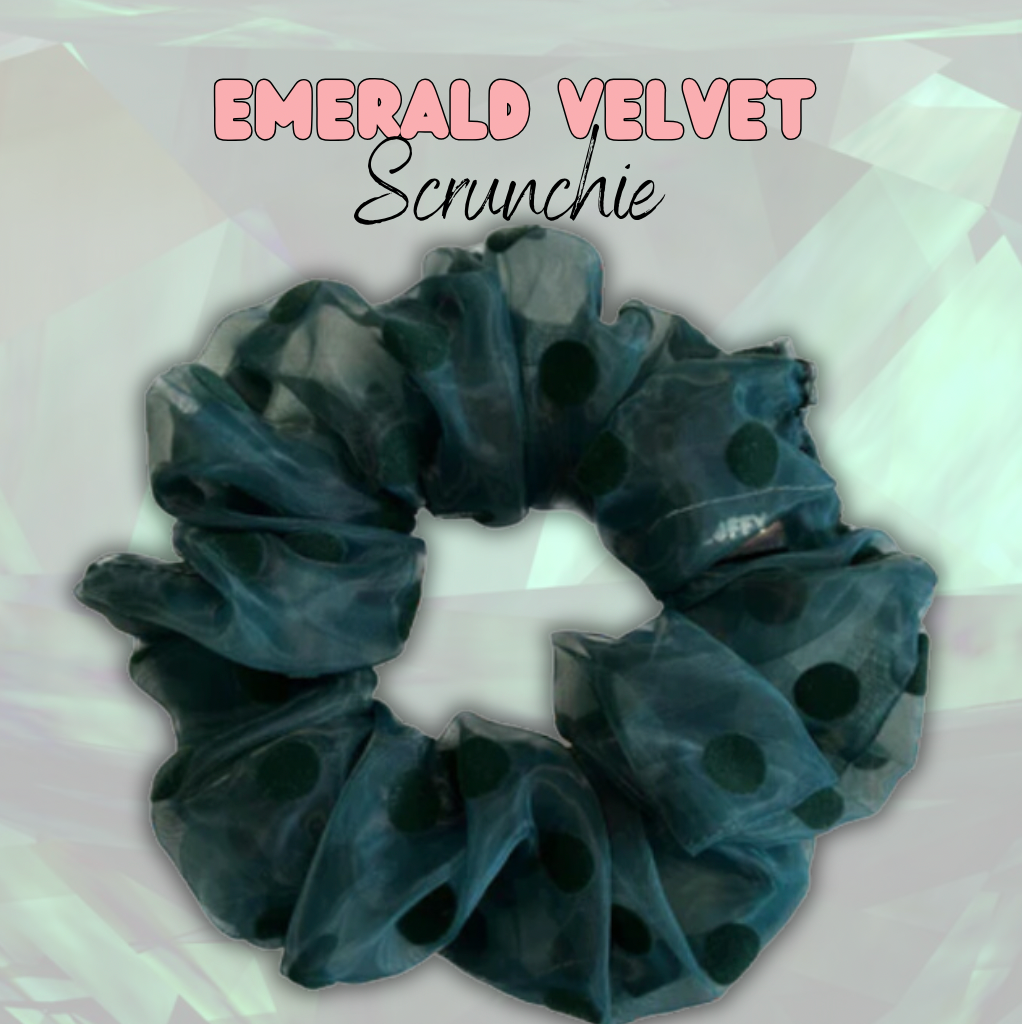 Emerald Velvet Polka Dot Organza Scrunchie