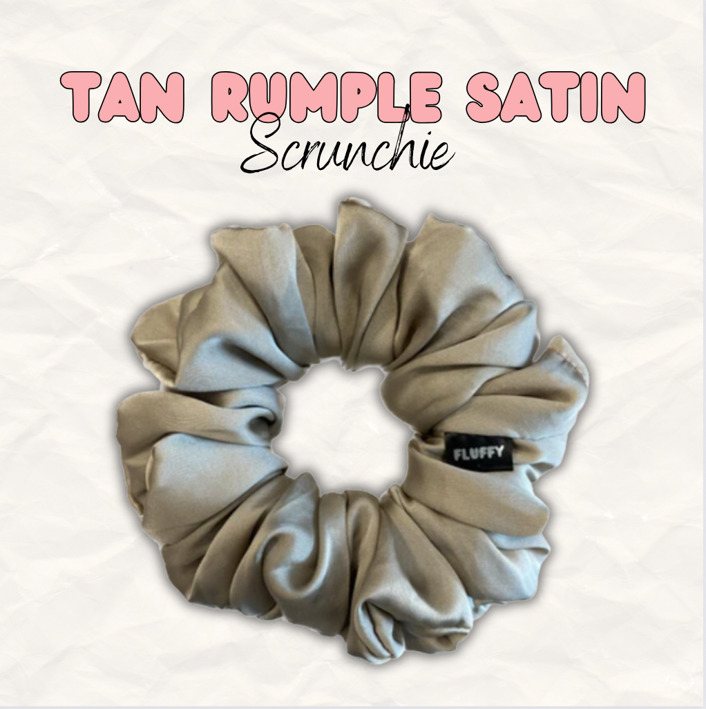 Tan Rumple Satin Scrunchie
