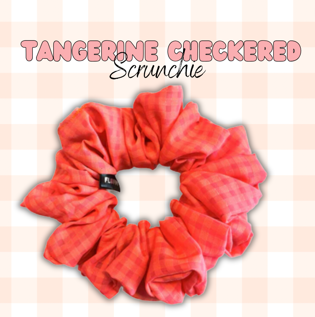 Tangerine Checkered Cotton Scrunchie