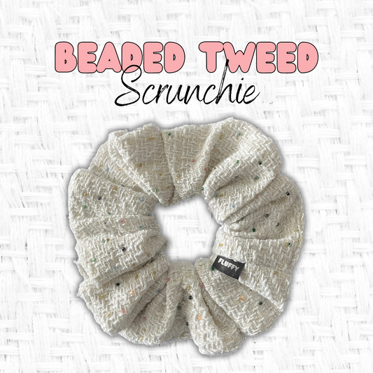 Ivory Beaded Tweed Scrunchie with