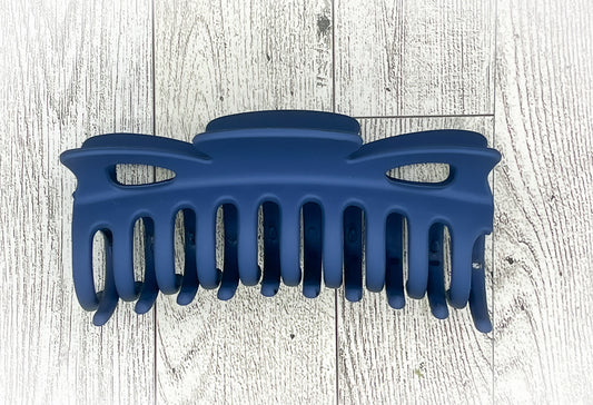Matte Slate Blue Hair Claw - Classic Bow shape - 4.5 inches in length. Great for Braids, twists, long hair, thick hair, and coarse hair.